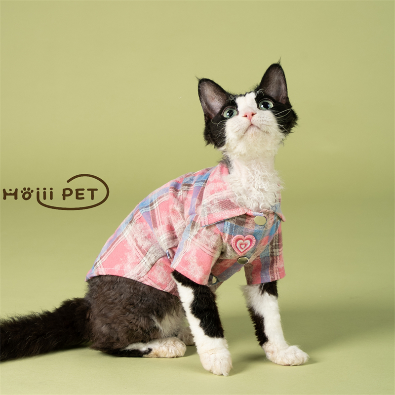 HOiii PET 秋冬潮牌渲染磨毛格子衬衫德文猫衣服无毛猫纯棉衣服