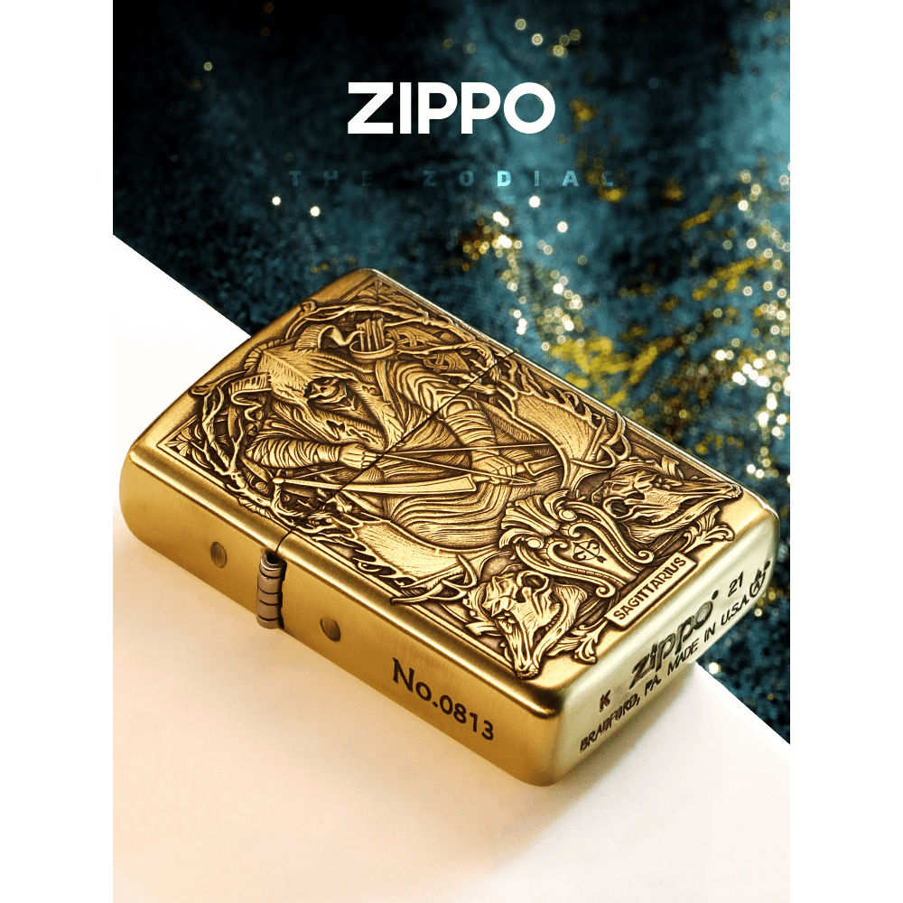 ZIPPO/之宝打火机十二星座黄铜盔甲原装正品防风男士礼物-DYX1H1