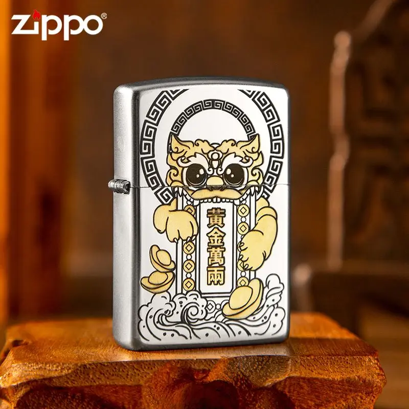 ZIPPO黄金万两八方来财煤油正品防风打火机男士高档送礼-DY9802DK