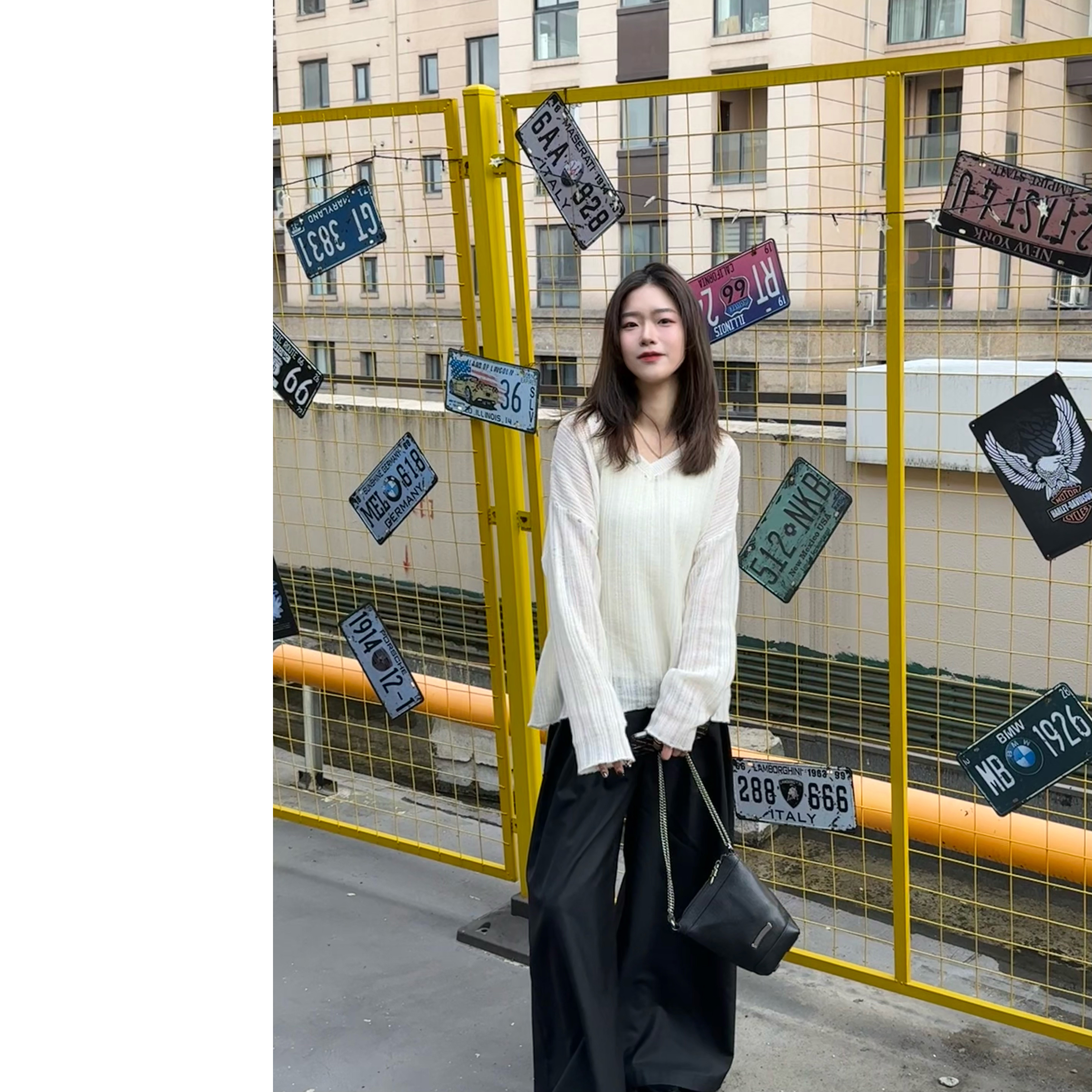 JINGXI鲸譆[云端]100美丽诺羊毛纯色V领镂空针织欧若风毛衣TD28