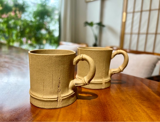 紫砂雅玩家140cc仿生竹段主人杯黄金段泥