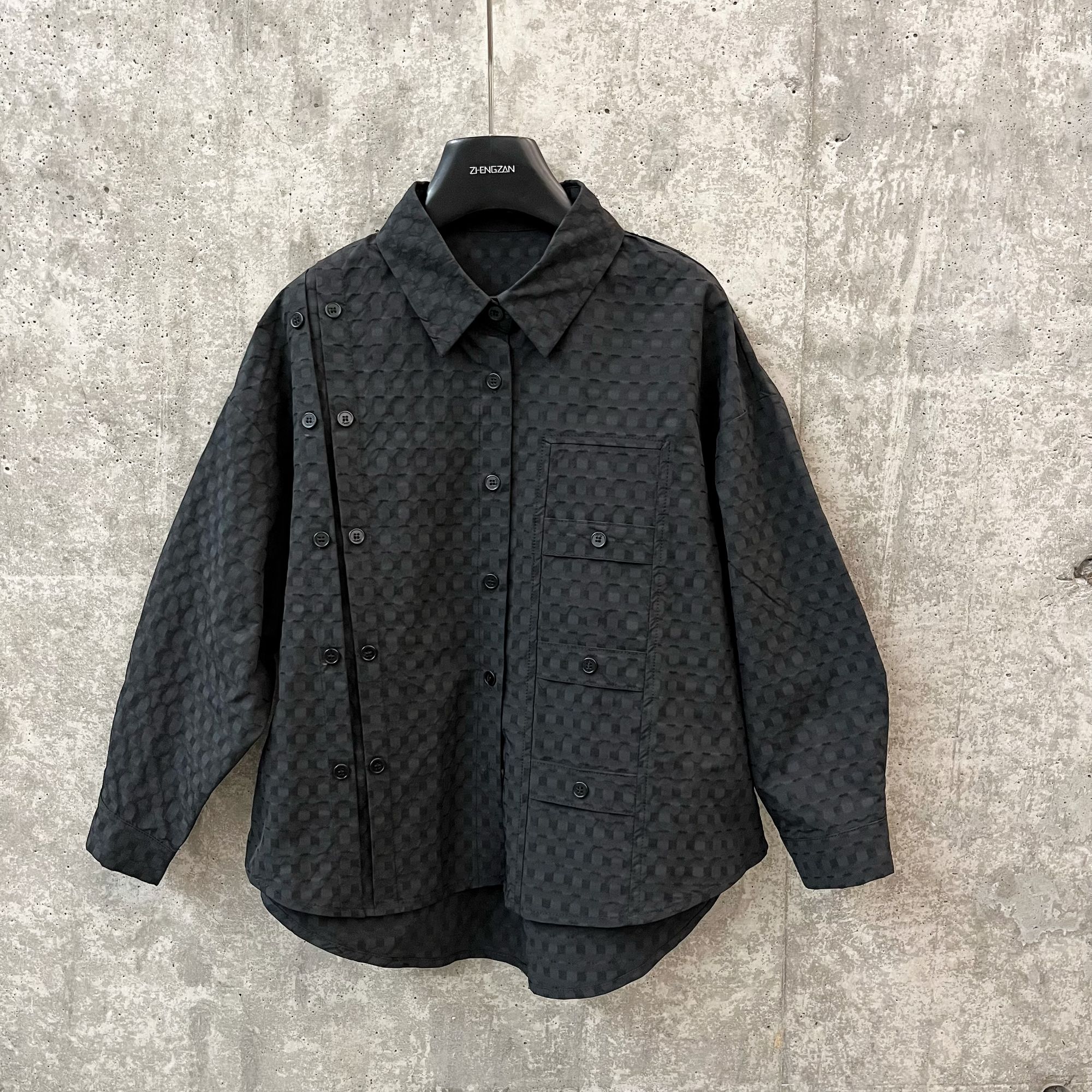 【现货】593 定制面料多扣原创亲子儿童衬衫长袖休闲黑色时尚宽松