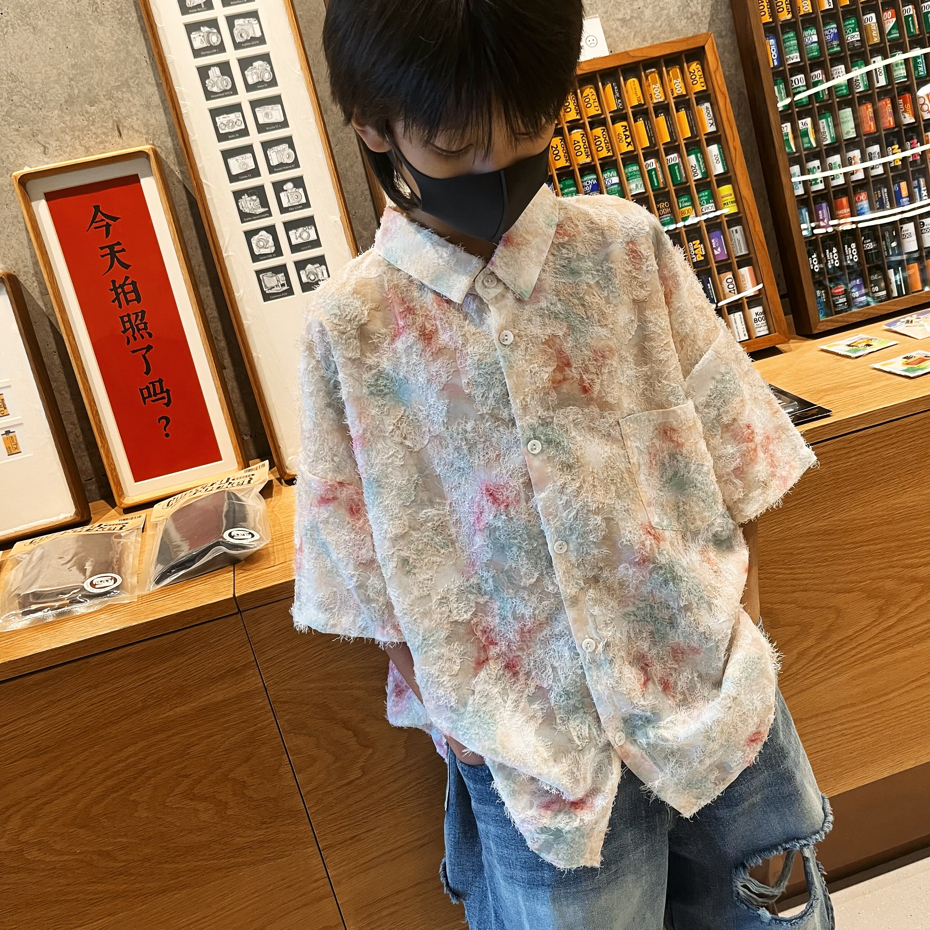 560 《樱花》网纱儿童短袖衬衫 百搭夏季宽松潮流休闲时尚半袖