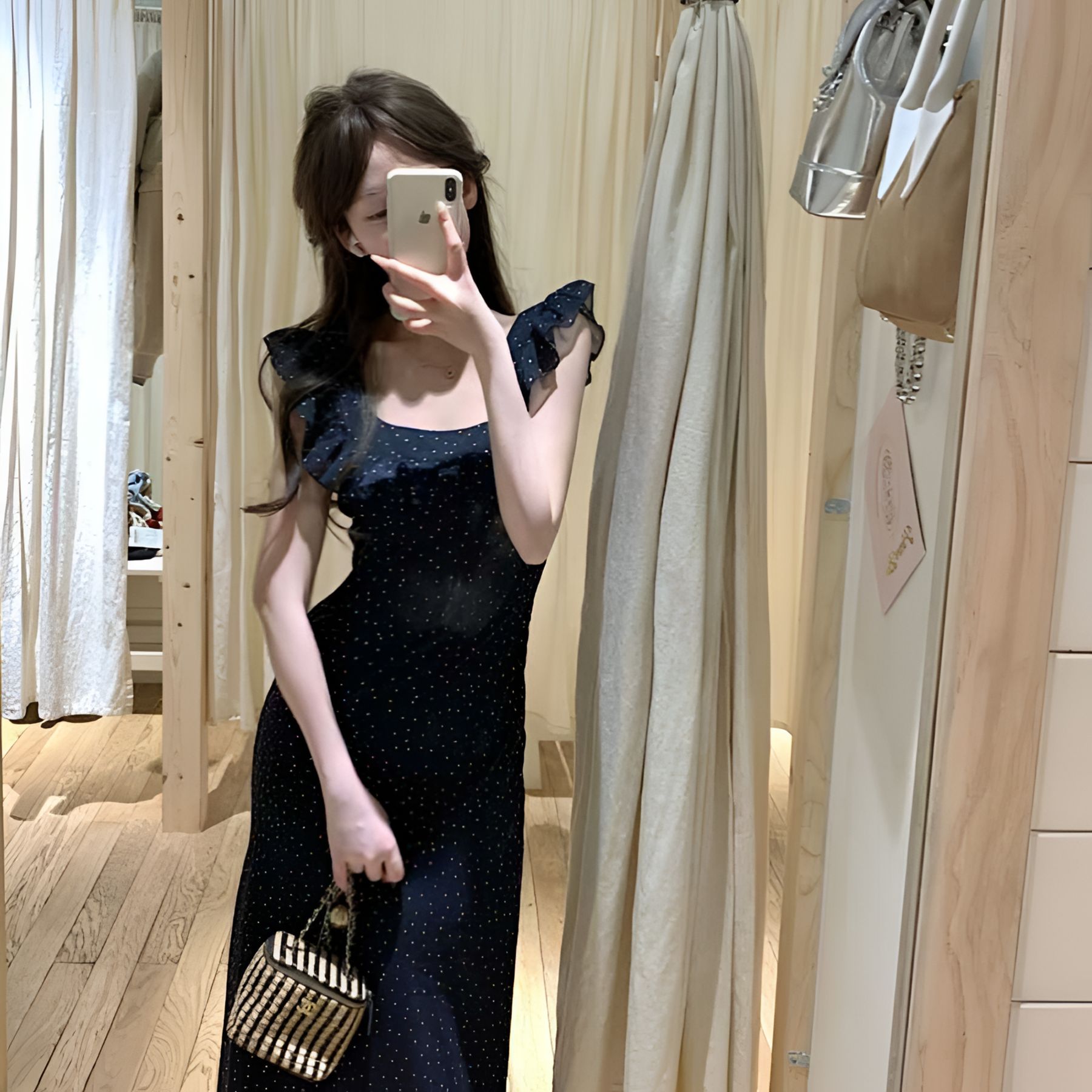 【新疆包邮】荷叶边小飞袖波点连衣裙子女装夏季新款法式