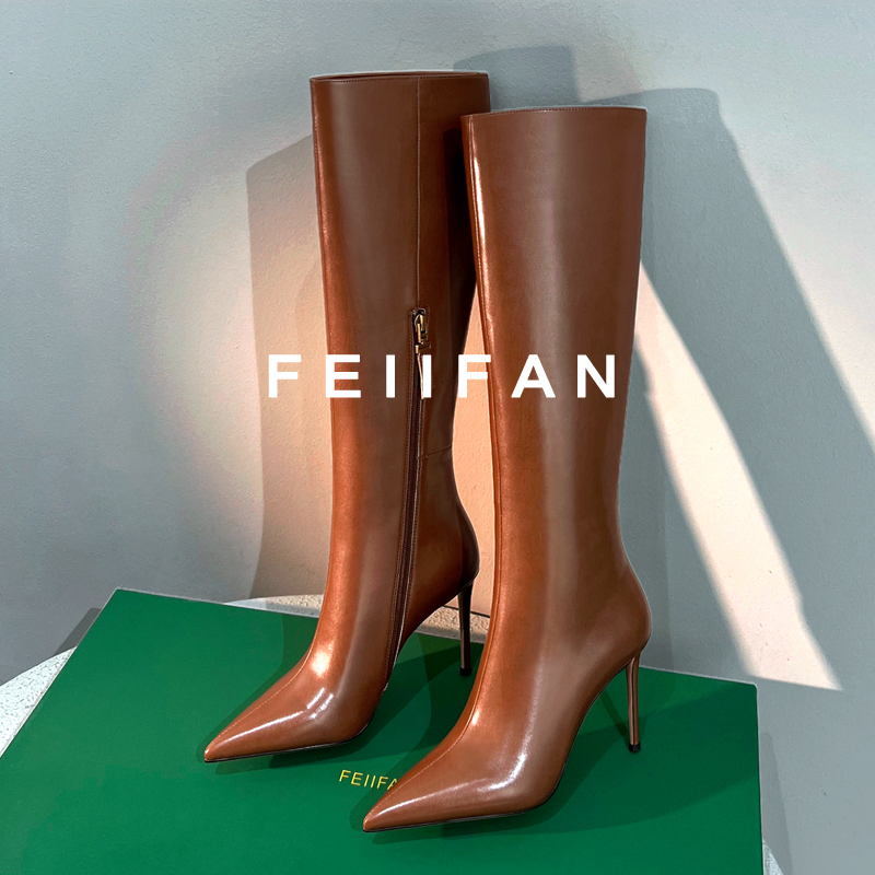 【现货】长筒靴女2025秋冬新款棕色靴子细跟小个子气质高跟鞋6593