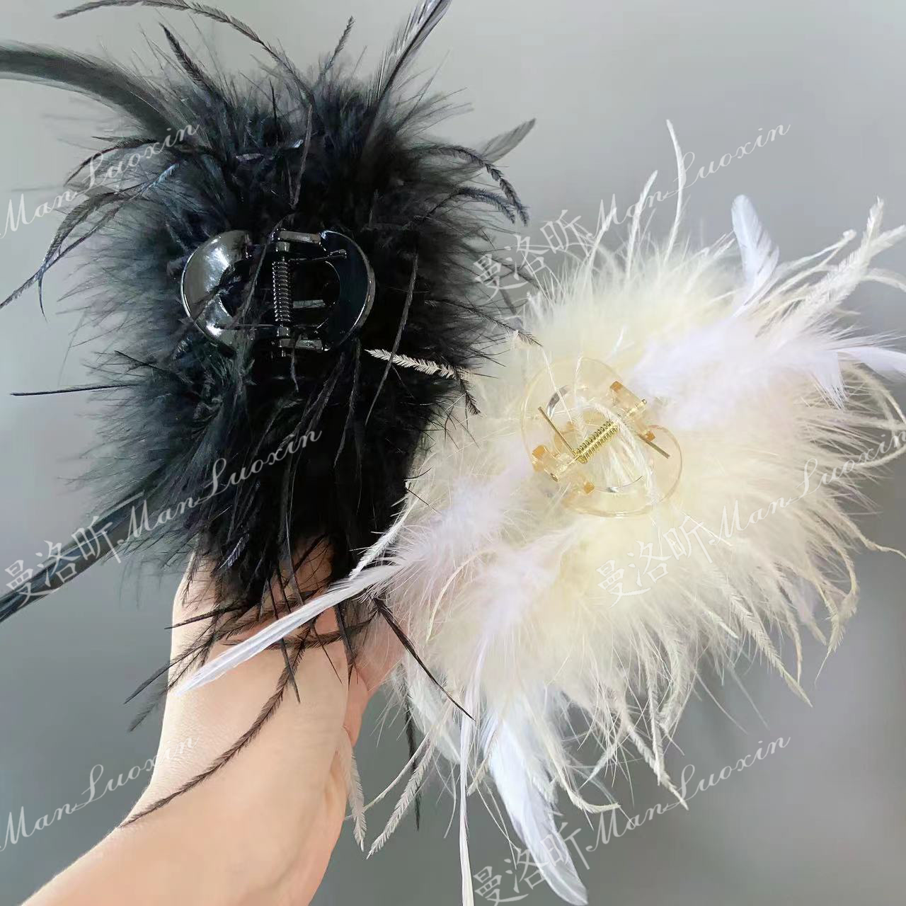 2025新款鸵鸟羽毛抓夹纯欲风显发量百搭发饰后脑勺盘发女夹子