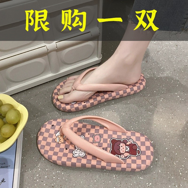红蜻蜓牌新款网红卡通人字拖女外穿夏夹脚时尚百搭厚底踩屎感沙