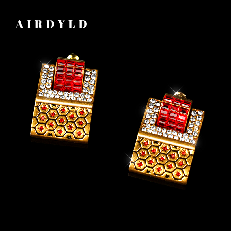 铜合金合成锆石耳饰 【反转巴黎】法式优雅红色方形vintage风格耳钉