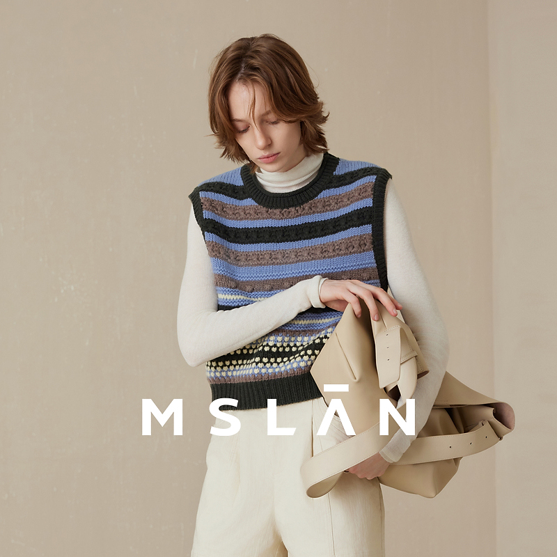 MSLAN【100%绵羊毛】新款撞色肌理感时尚气质百搭圆领马甲女MFDN538