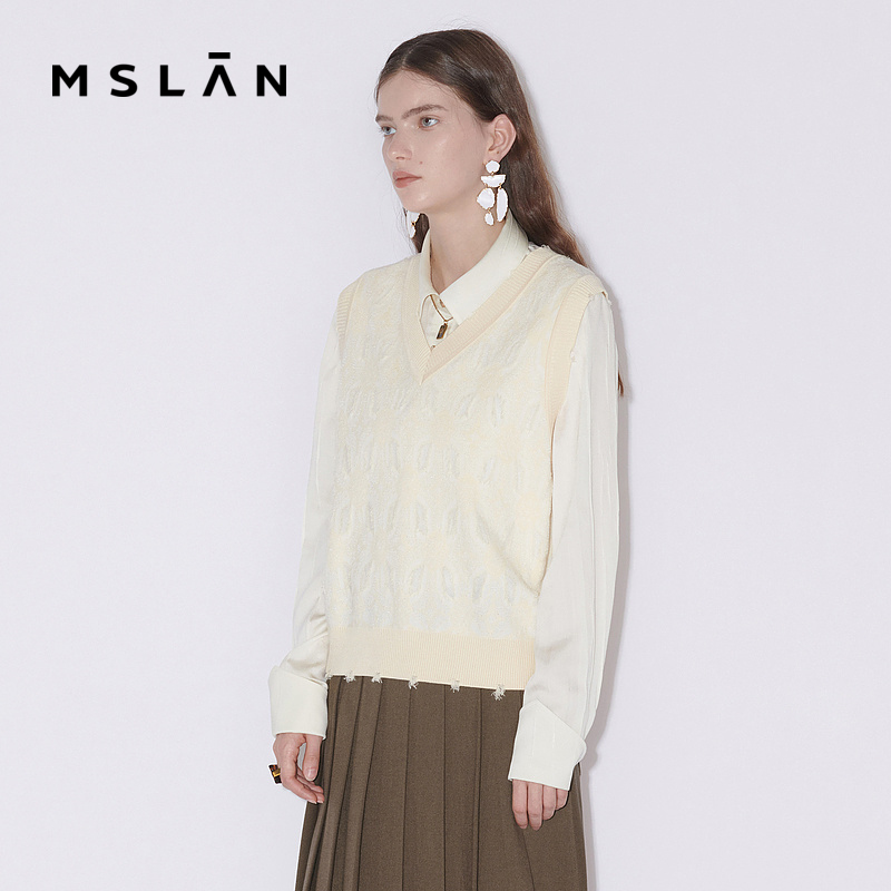 MSLAN【商场同款】新款学院风复古百搭针织背心女MFAN1301