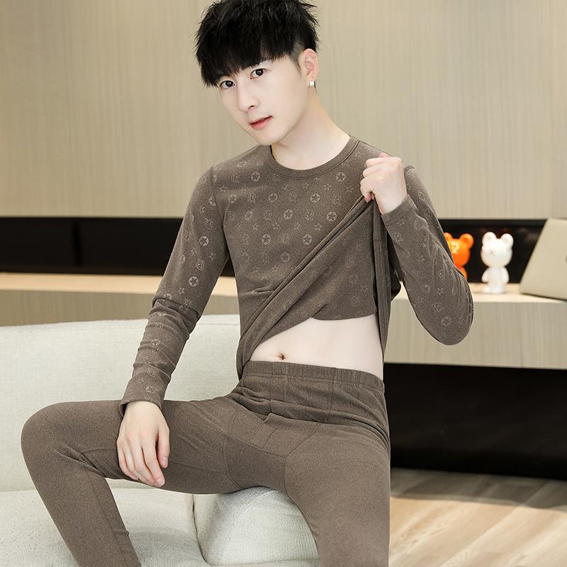 冬季双面德绒发热衣男士青少年学生秋衣卫生裤套装防寒发热打底衫
