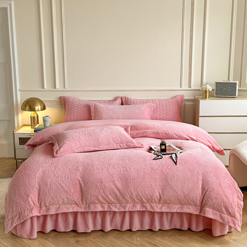 欧式A类加厚夹棉床盖牛奶绒四件套冬季双面加绒被套罩床上用品