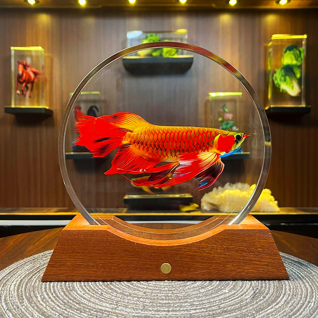 【圆形至臻金红龙鱼】水晶摆件装饰品工艺品客厅玄关店铺办公室送礼