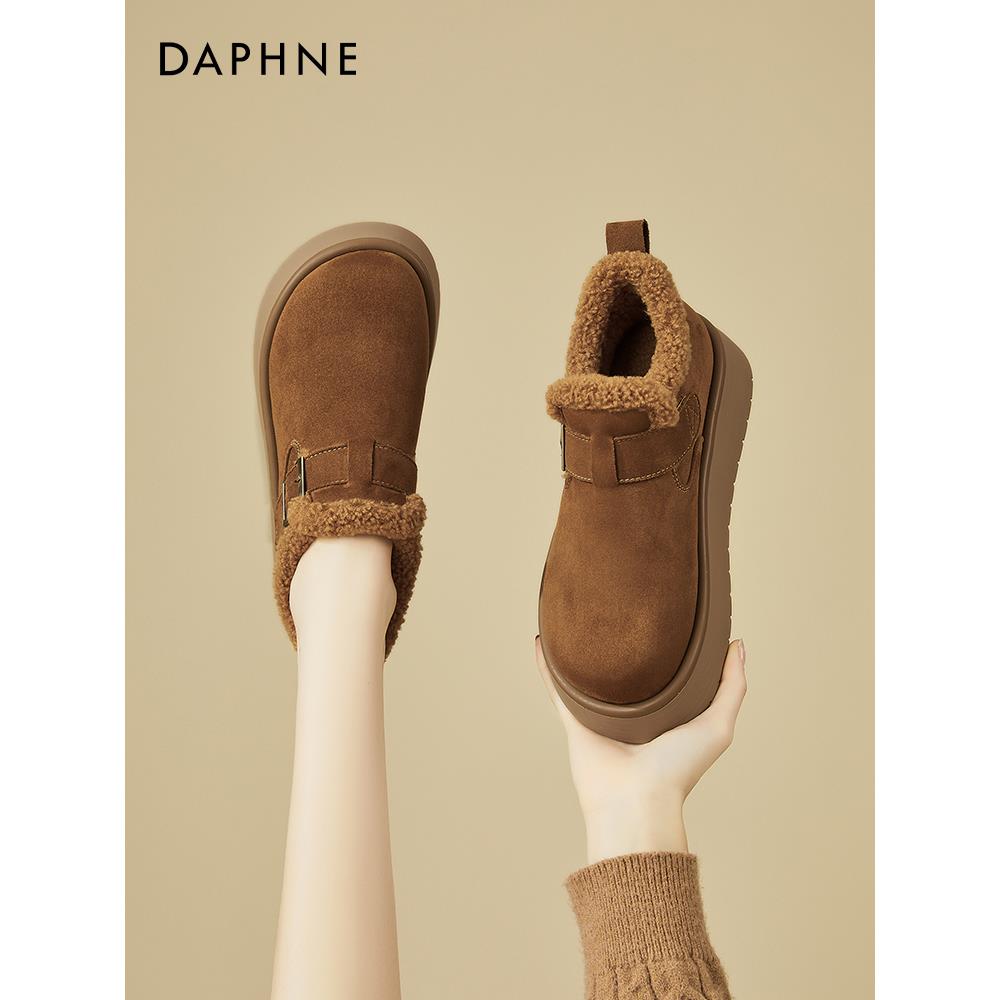 达芙妮厚底勃肯鞋女2025冬季新款加绒复古时尚保暖百搭雪地靴棉鞋