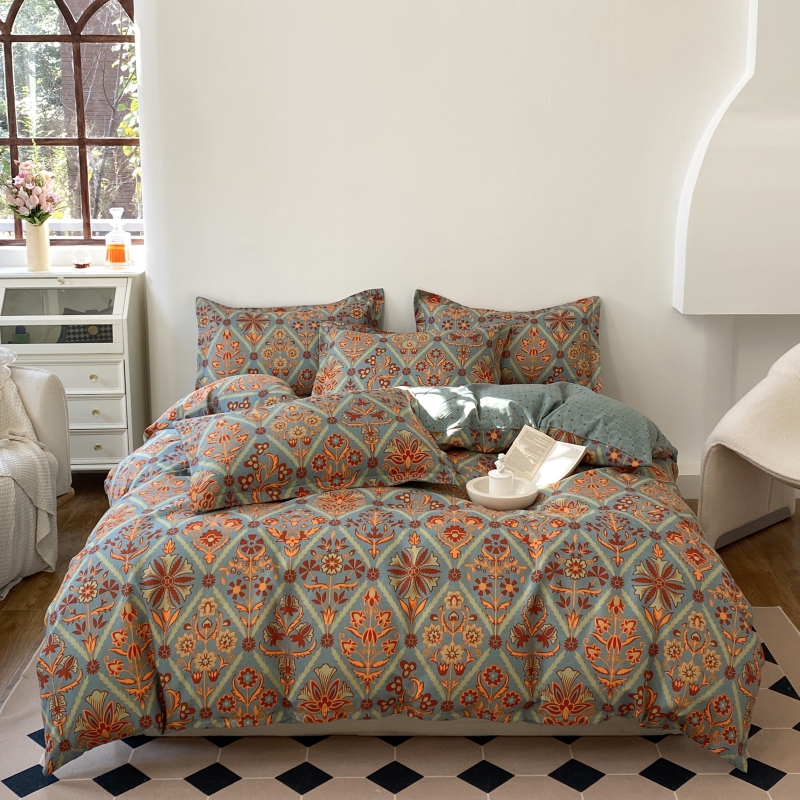 【新疆包邮】复古斜纹磨毛印花四件套亲肤加厚被套床上用品
