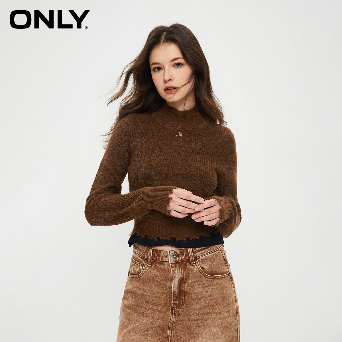 ONLY秋冬复古小高领修身显瘦百搭短款长袖针织衫女休闲|124124004