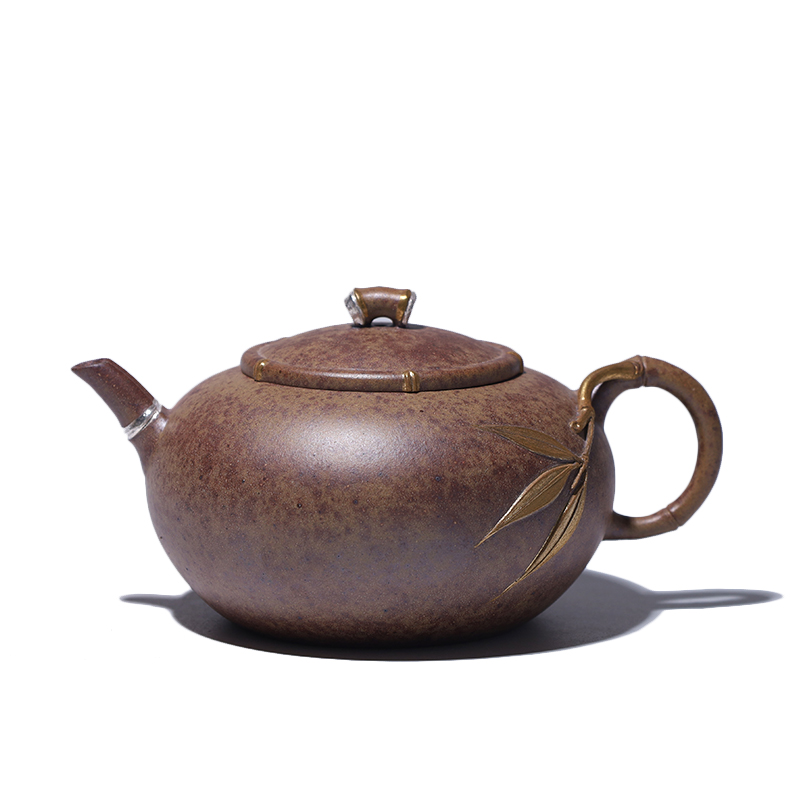 大吉羊柴烧 宜兴紫砂壶茶壶 原矿本山绿泥描金幽竹220ml徐雅