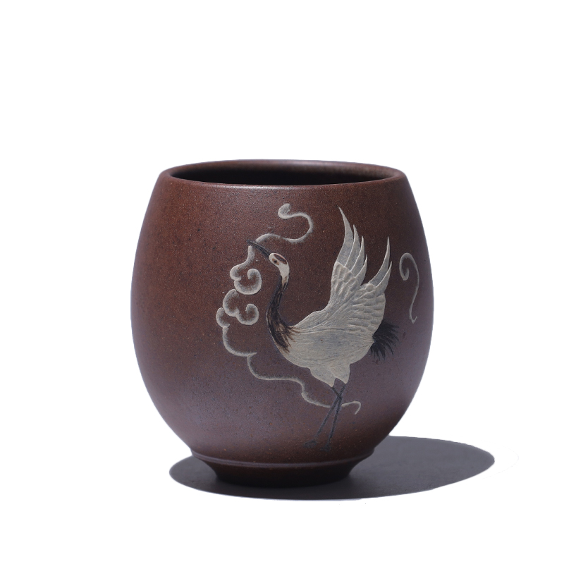 大吉羊柴烧 宜兴紫砂品茗杯 原矿本山绿泥瑞鹤主人杯130ml