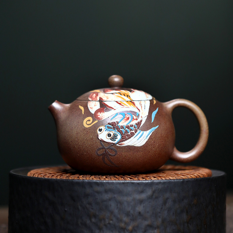 大吉羊柴烧 宜兴紫砂壶茶壶 原矿本山绿泥金玉满堂160ml庄杰