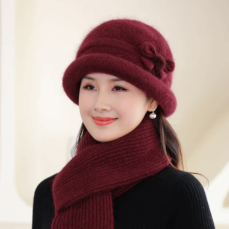 中老年人妈妈帽子女士冬季加厚防寒兔毛帽老太太奶奶针织毛线帽子