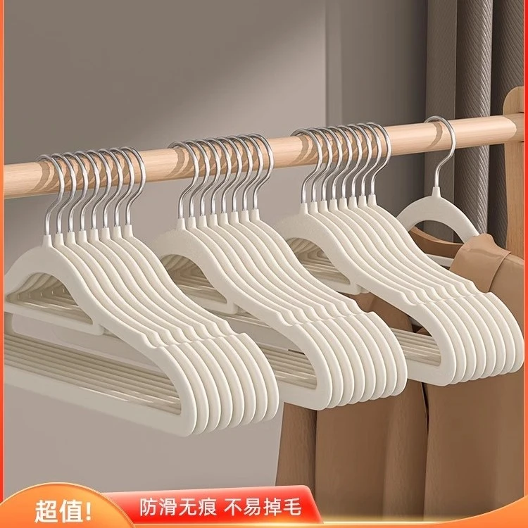 新款无痕防滑植绒衣架家用挂衣整理师专用肩角无痕防滑衣