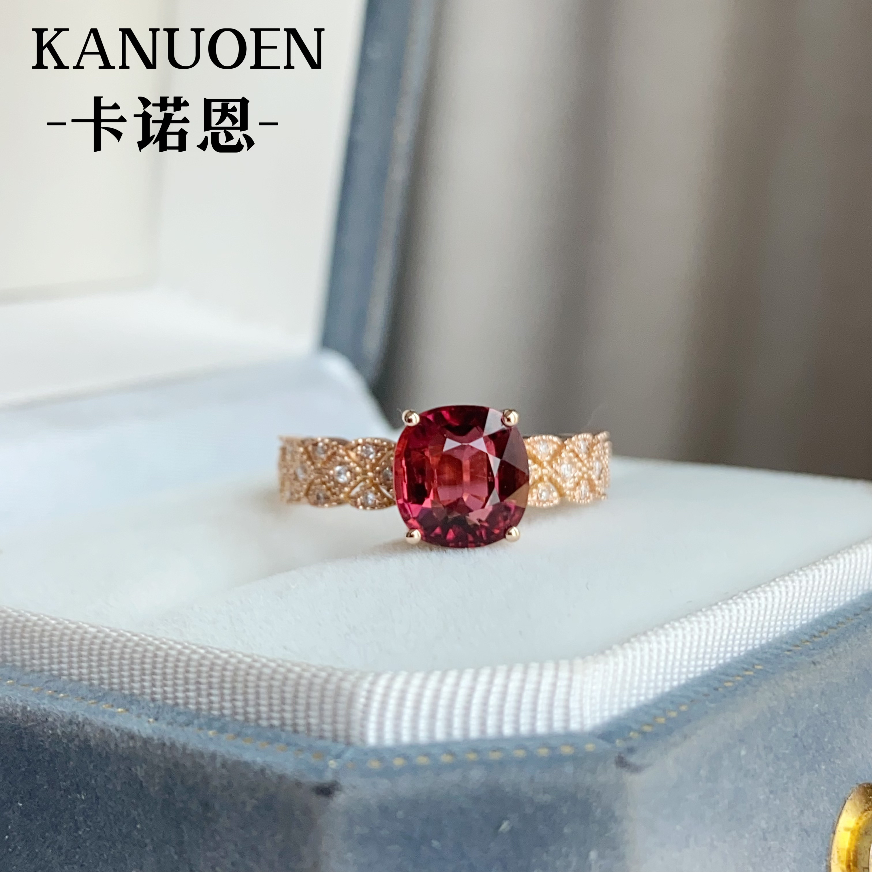 卡诺恩彩宝18k镶嵌钻石天然碧玺戒指时尚布契拉提风