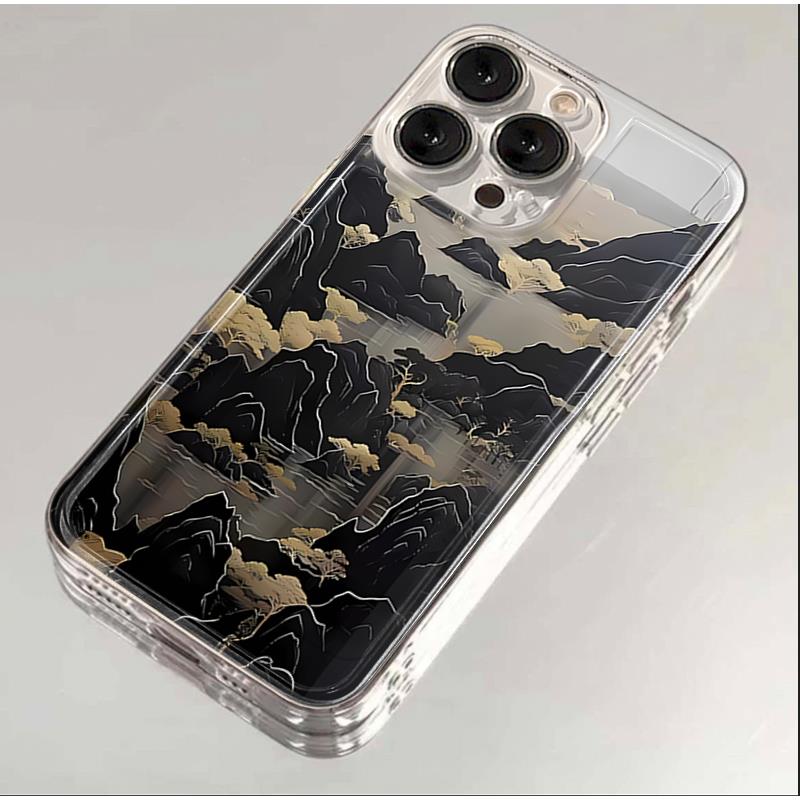 新中式山河图iPhone15ProMax手机壳苹果14PRO透明13新年12 11全包