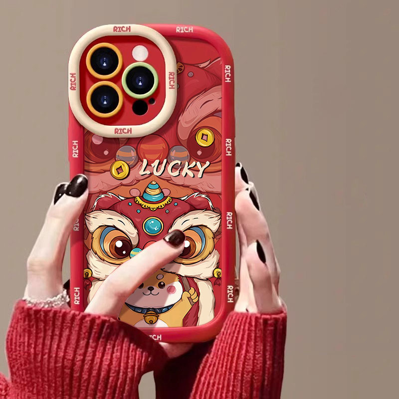 新年幸运小龙舞狮苹果15手机壳全包iphone13/14promax高级12/11 X