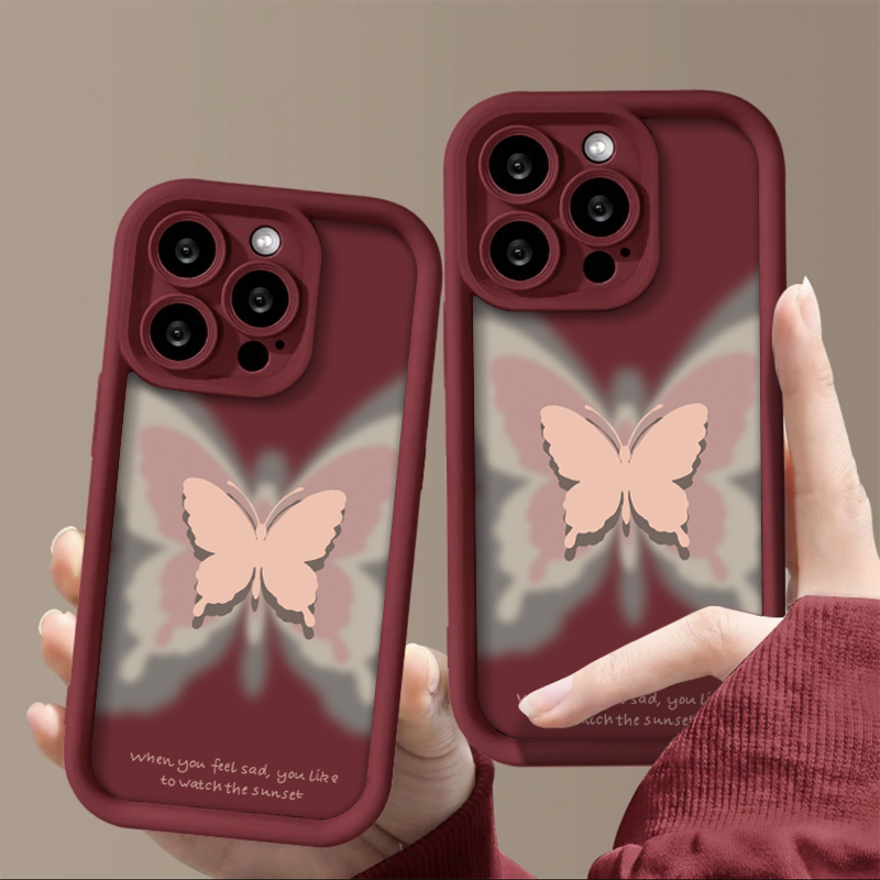 粉晕染蝴蝶苹果15promax手机壳iPhone14网红13PRO全包12防摔11