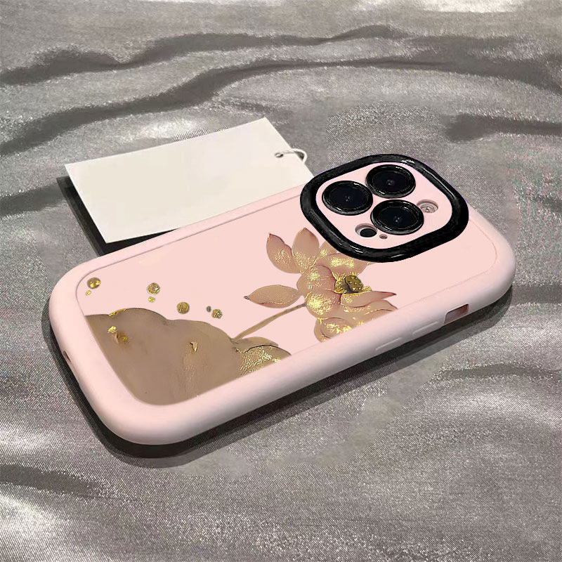金粉莲花苹果14promax手机壳iphone15全包13硅胶13pro可爱12p 11