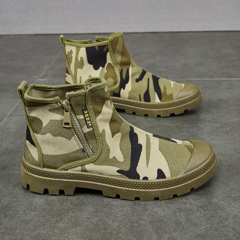 【侧拉链】解放鞋男高帮套筒软底轻便透气耐磨防滑厚底登山单靴棉鞋