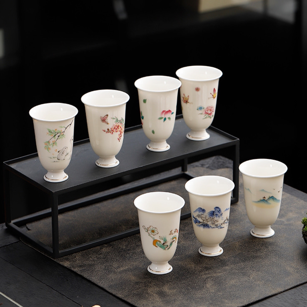 高温羊脂玉瓷高脚酒杯