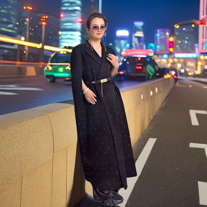 【流星之夜】斗篷款-毛呢大衣镶钻大衣