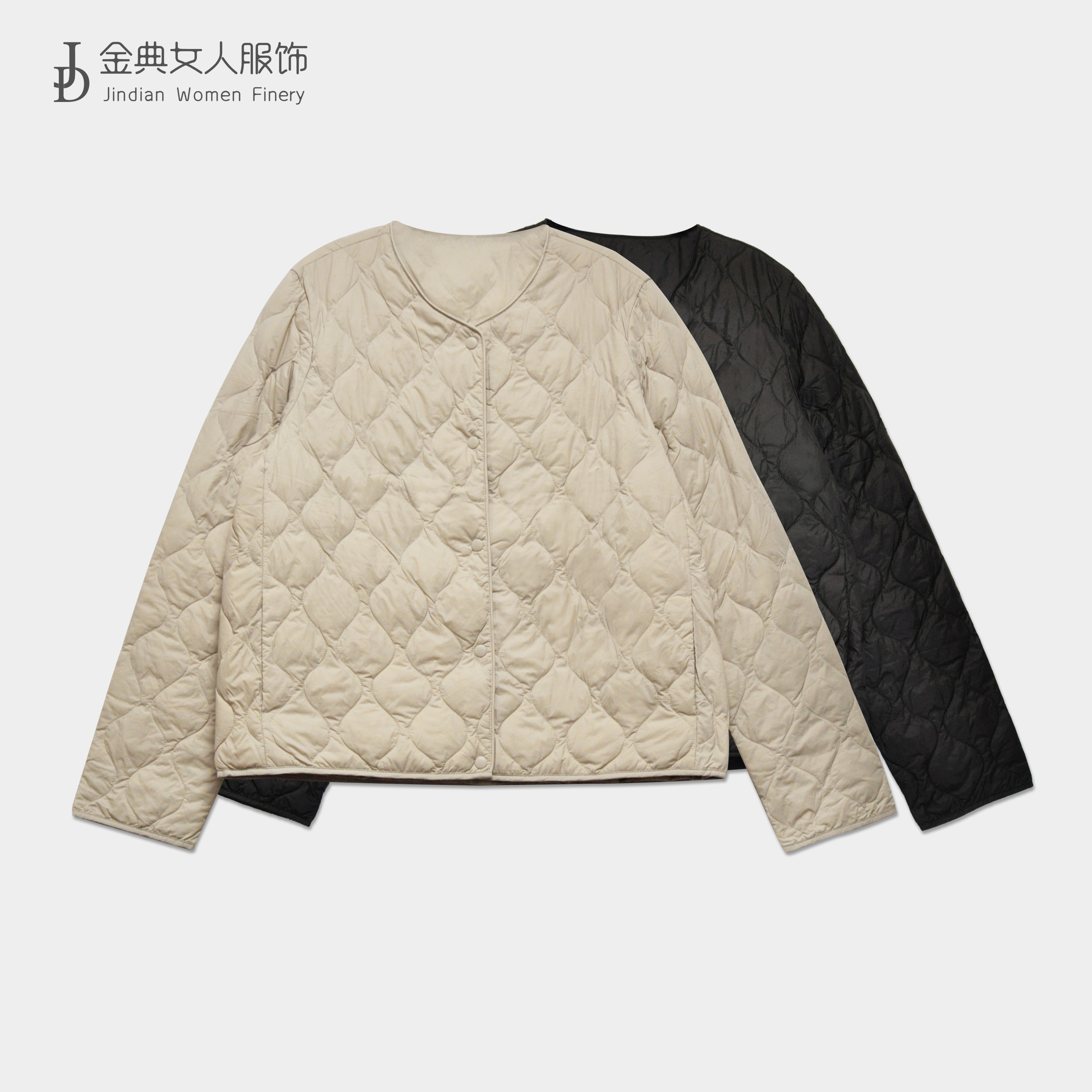 秋冬圆领葫芦绗线轻薄羽绒服    中年妈妈休闲单排扣长袖外套C205