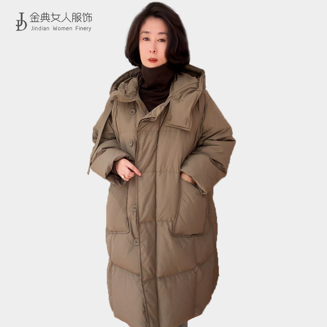 冬季文艺范连帽大口袋白鸭绒羽绒服 中年妈妈休闲女外套8206