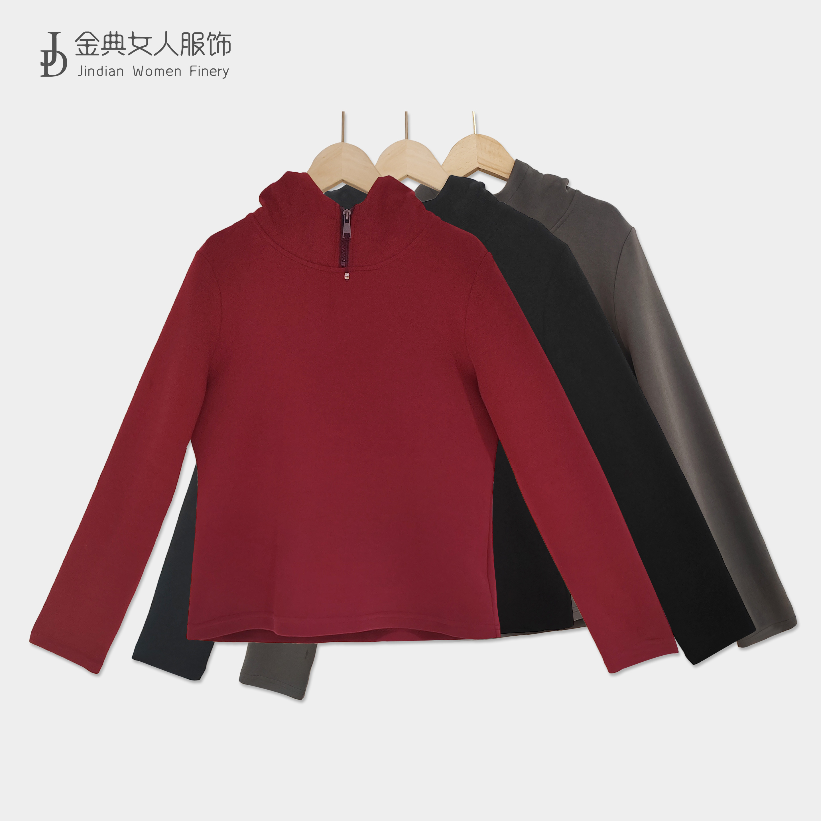 小众设计感拉链套头时尚连帽卫衣  中年妈妈女士休闲长袖上衣7008