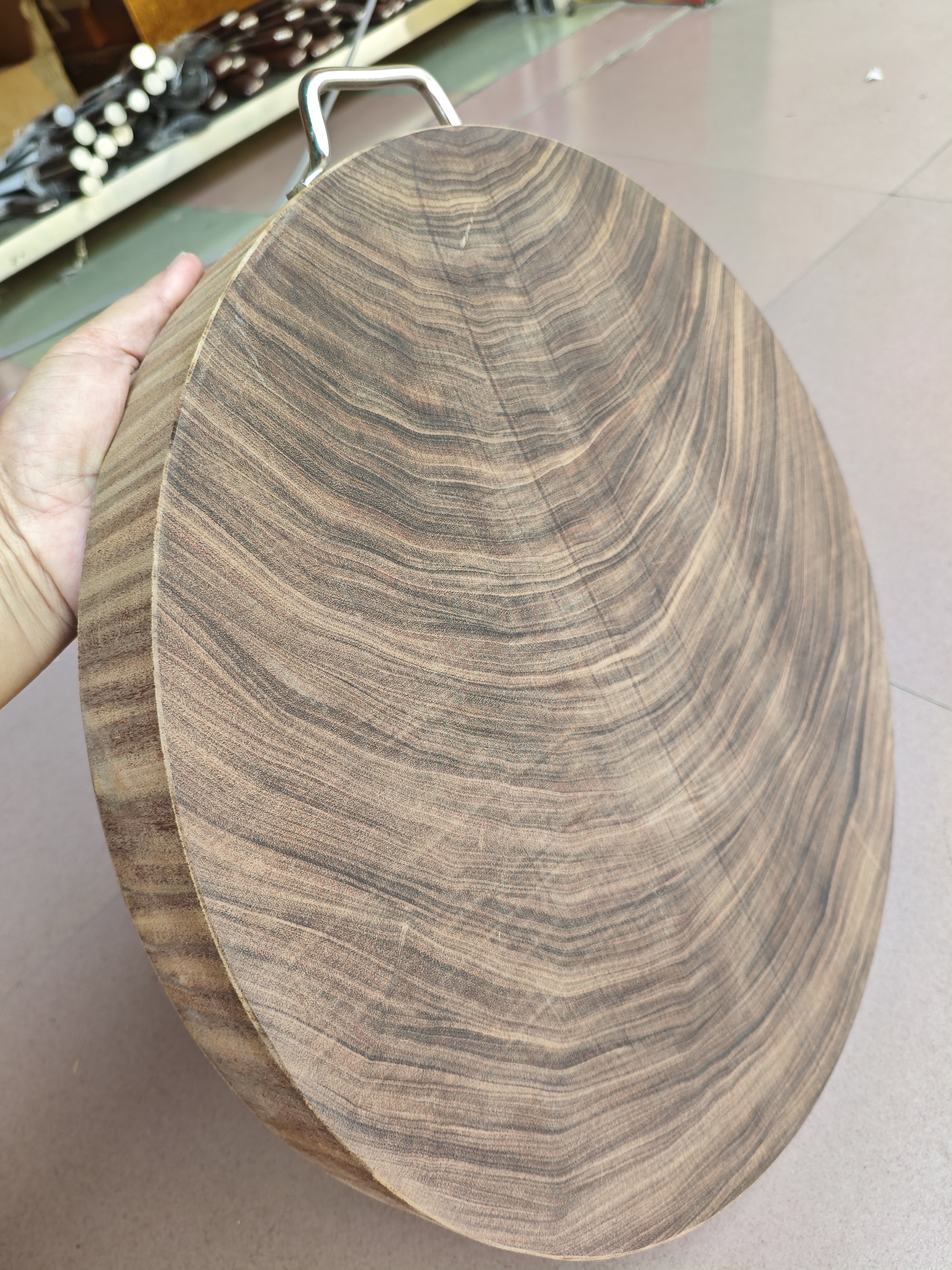 44X5公分蚬木菜板耐砍耐剁圆形款（手把）误差0.5