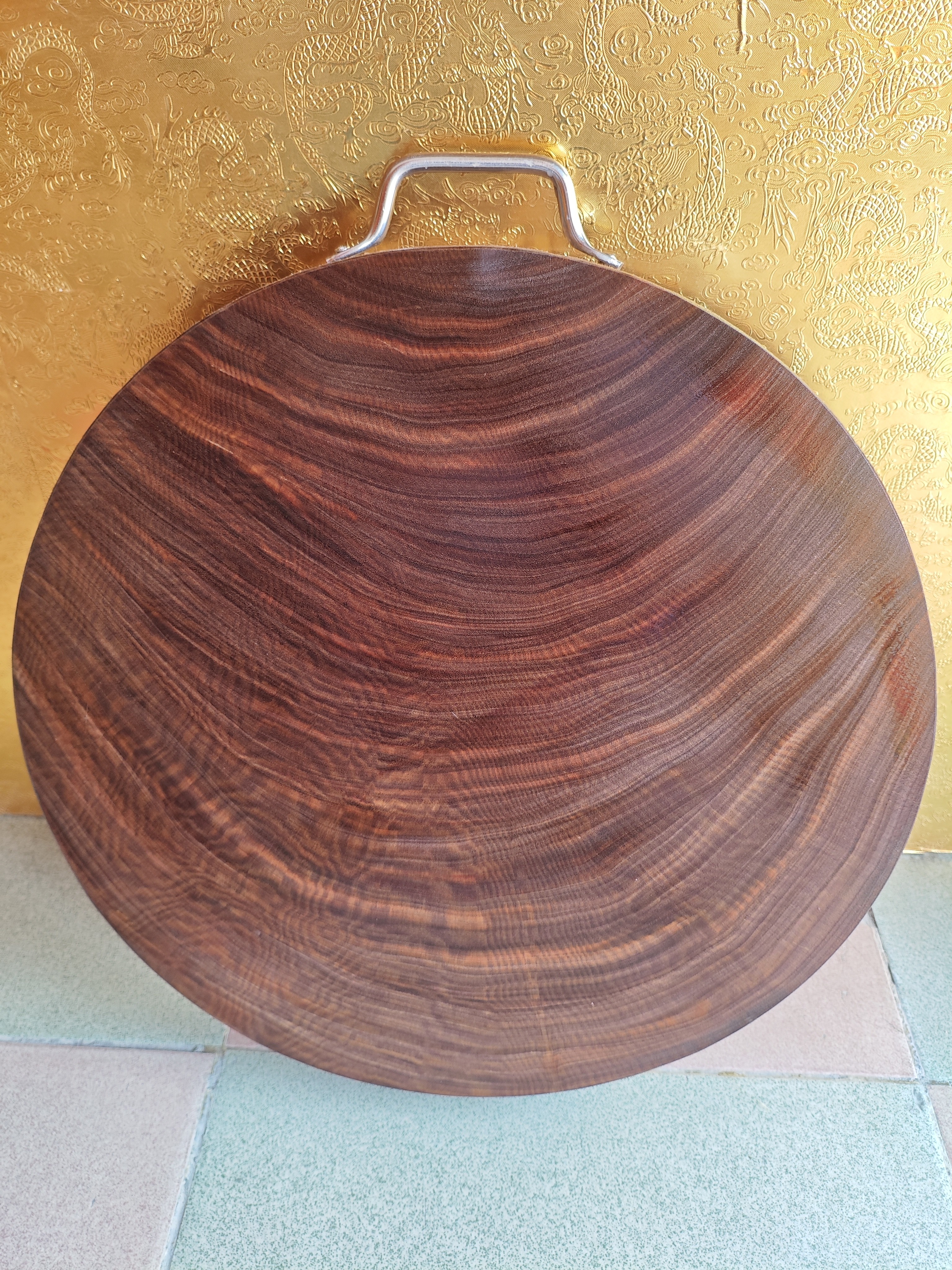 44X6公分蚬木菜板耐砍耐剁圆形款（手把）误差0.5