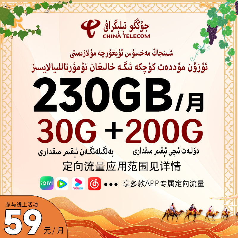 5Gشىنجاڭ مەخسۇس تىلگىراف كارتىسى （59元230G+800分钟通话）