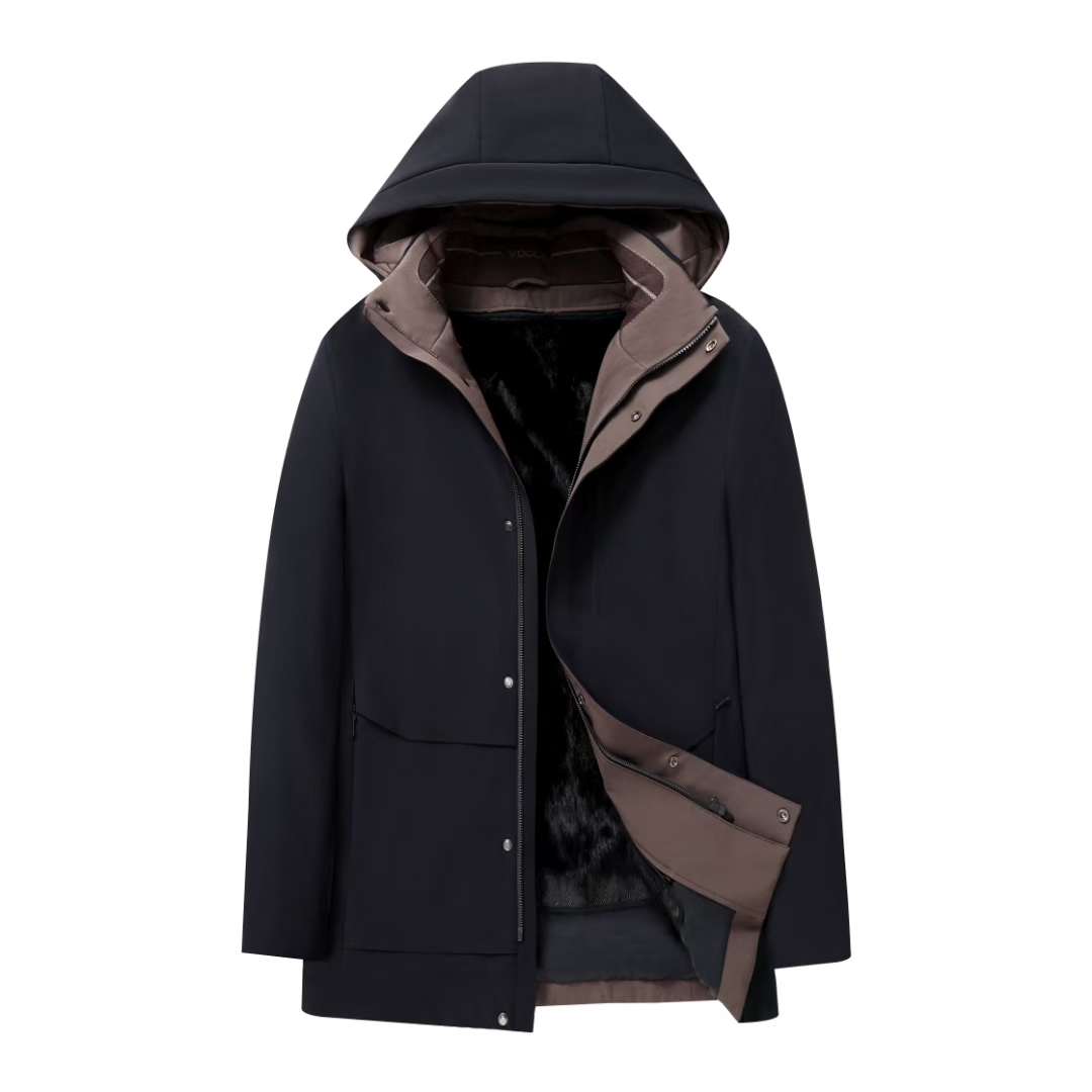 商务派克连帽男装男士黑色秋冬男款时尚中长款可脱卸保暖休闲冬季