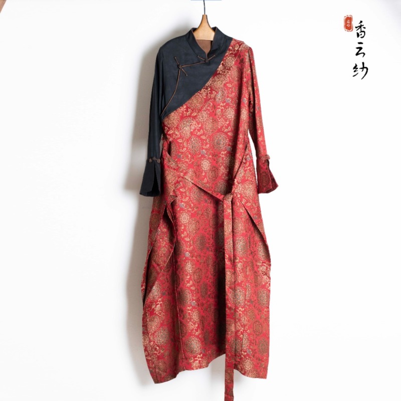  【走心香云纱】藏袍22ZY21290044民族风长款提花旗袍印花中式