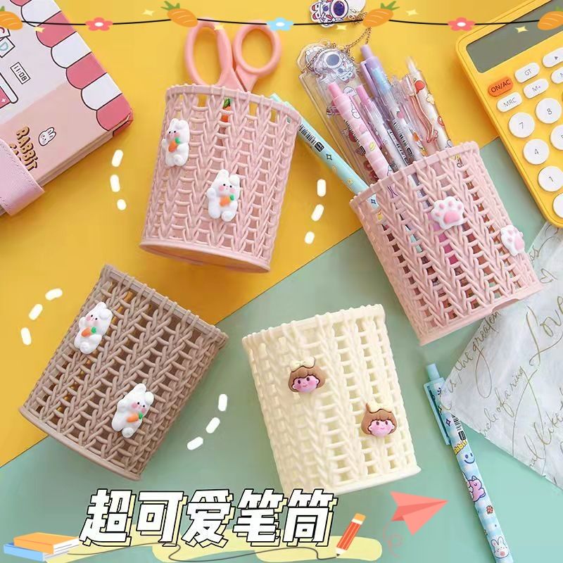 可爱ins新款仿藤笔筒桌面高颜值创意学生笔筒收纳盒多功能文具桶