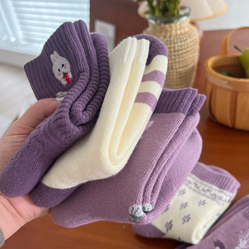 冬天袜子女中筒袜秋冬季加绒加厚保暖毛巾袜ins潮纯棉长筒袜可爱