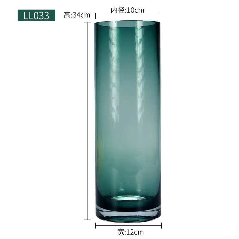 简约直筒艺术原色手工绿色直筒花瓶 5种尺寸