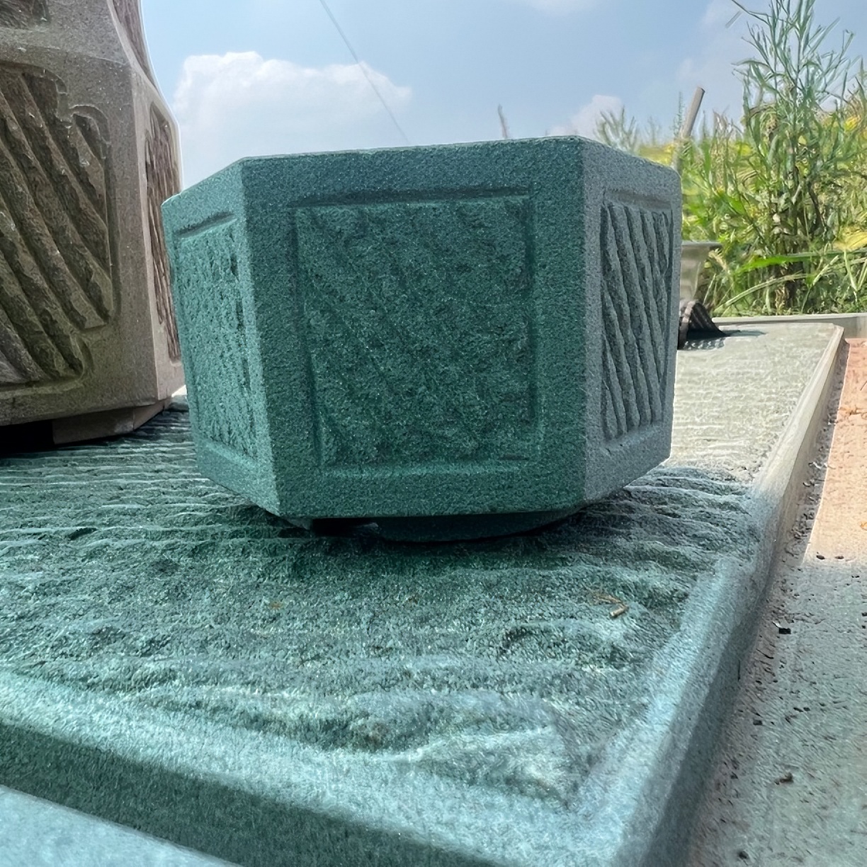 青石6边小斗盆8×6石头花盆青石花盆石头盆清仓处理石盆家用清仓