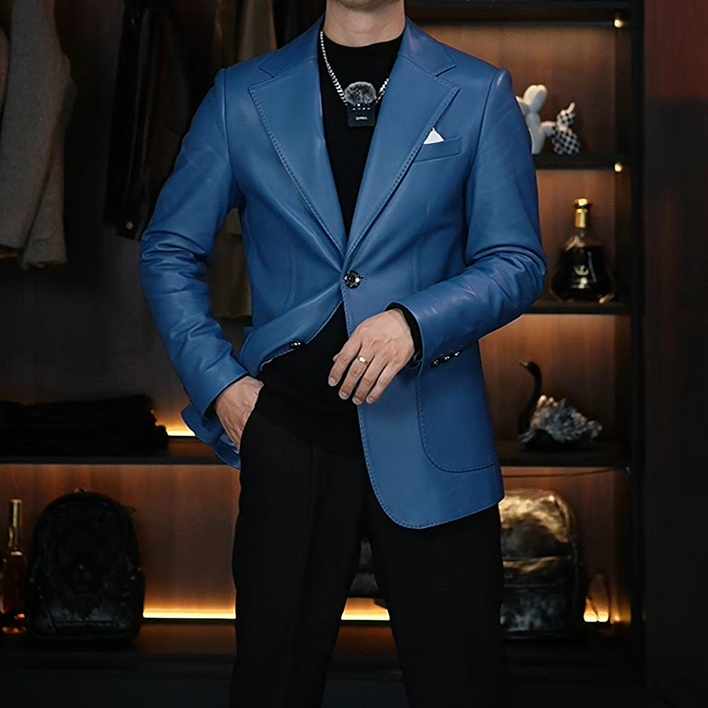 海宁高定真皮西服男装头层绵羊皮皮衣西装男士春秋修身秋冬外套男