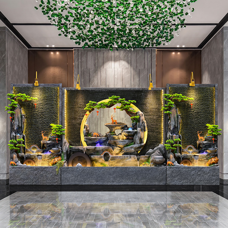 水幕墙假山流水喷泉公司酒店隔断户外花园庭院别墅鱼池循环水摆件
