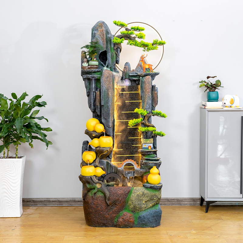 中式招财假山喷泉循环流水办公室内景观装饰客厅鱼缸生财落地摆件