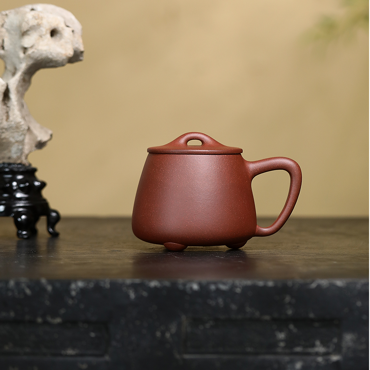 雪涓宜兴原矿手工中槽清石瓢光素盖杯500CC左右