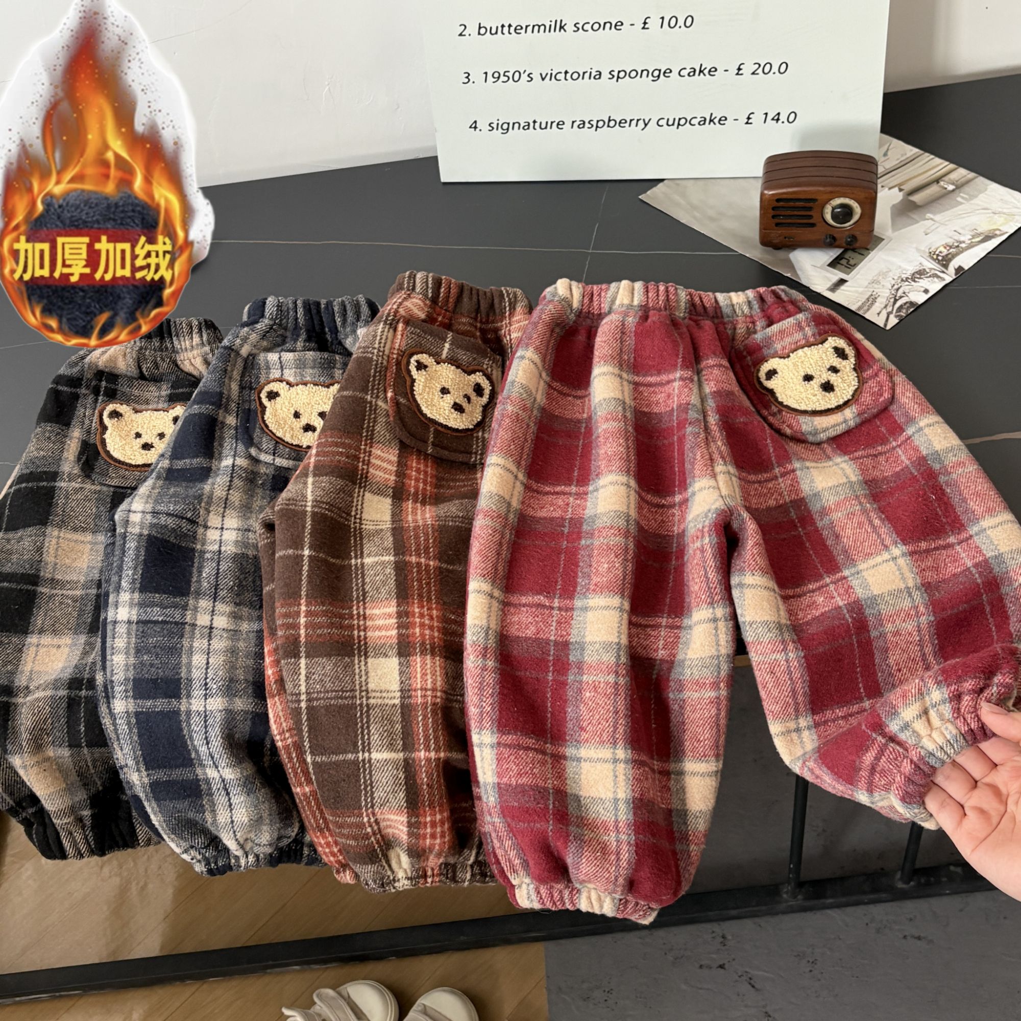 【加厚】新款冬装加绒洋气儿童宝宝长裤保暖一体绒百搭休闲格子裤